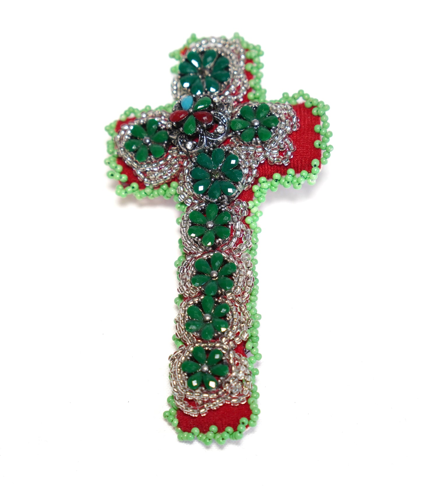 Green Cross Brooch - Unique Piece