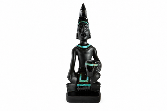 Sculpture Mexicaine en obsidienne et turquoises