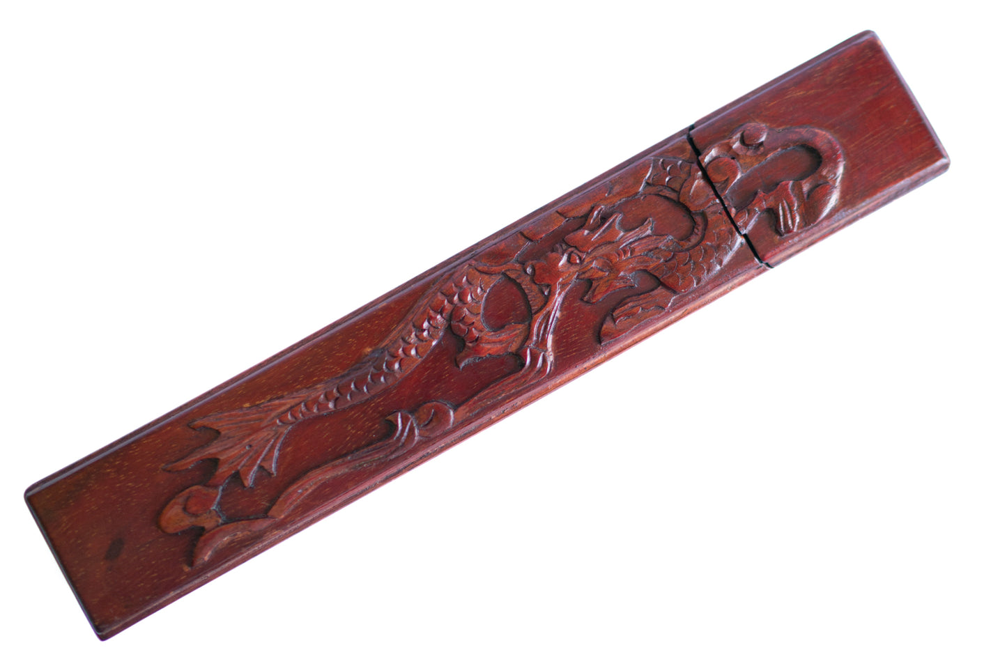 Antique carved wooden chopstick box