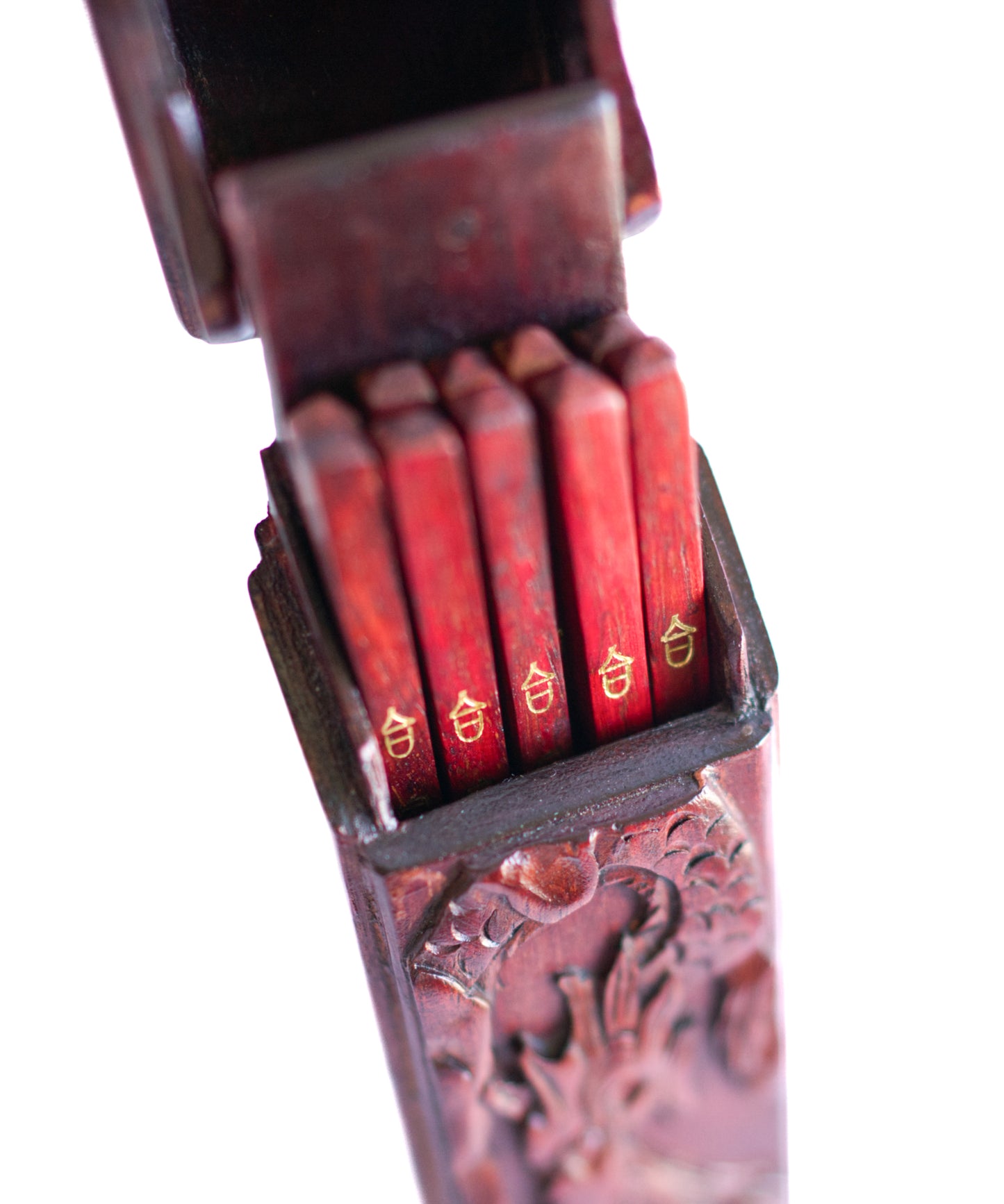 Antique carved wooden chopstick box