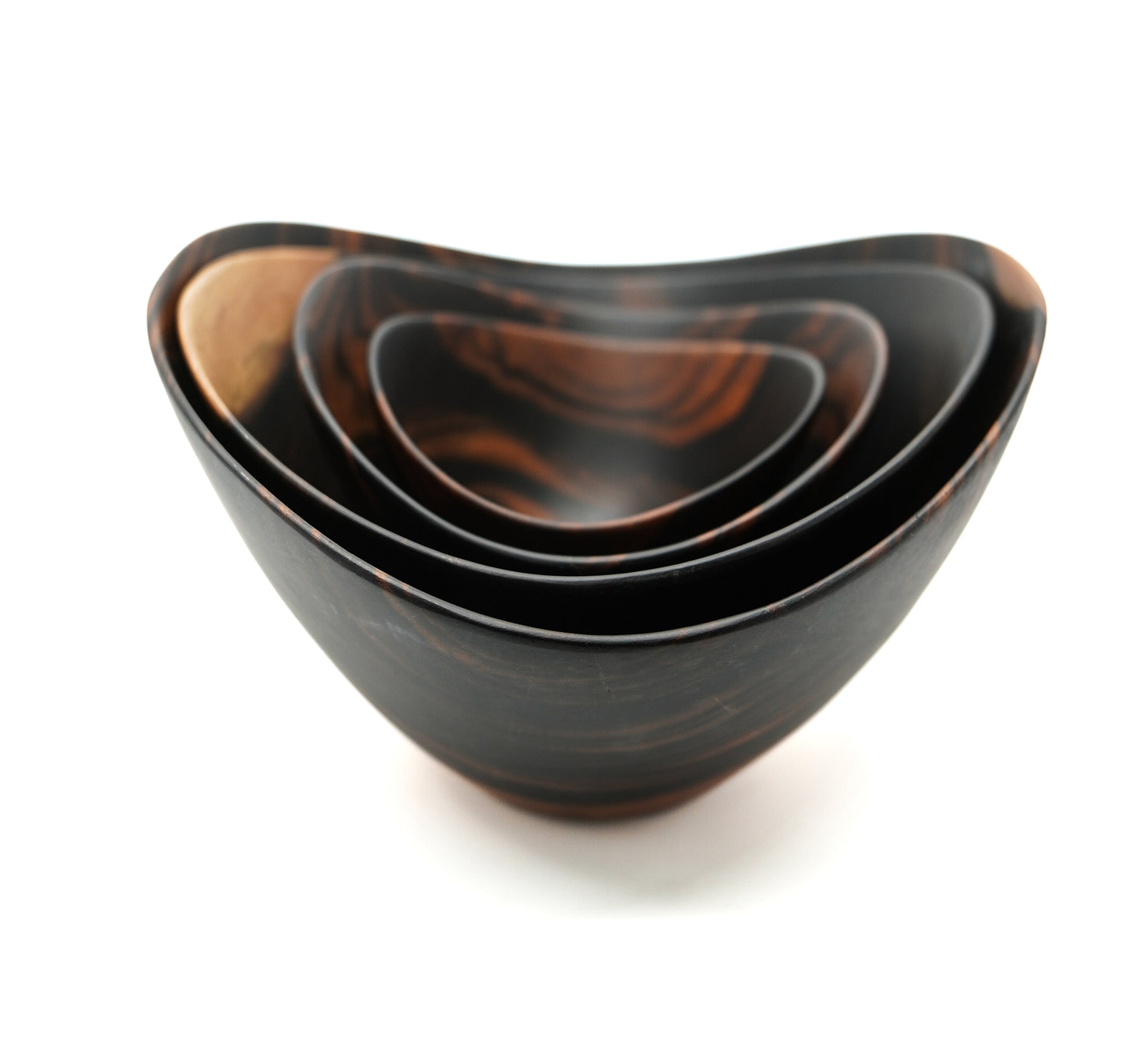 Set of 4 Lilac bowls in black ebony with red veining - Unique piece