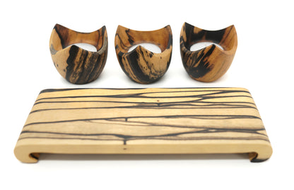 Set of 3 White Ebony Candlesticks with Black Veins - Unique Piece