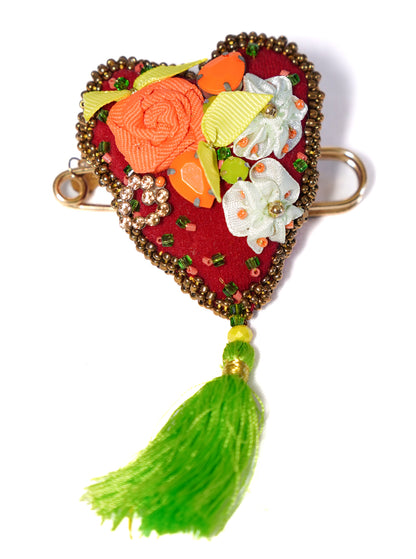 Floral Heart Brooch - Unique Piece