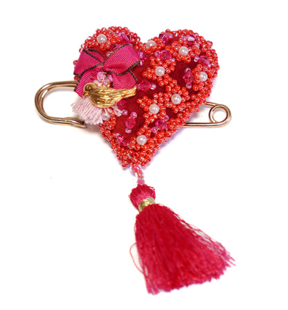 Pink Heart Brooch - Unique Piece
