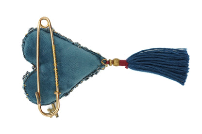 Blue and yellow heart brooch - Unique piece