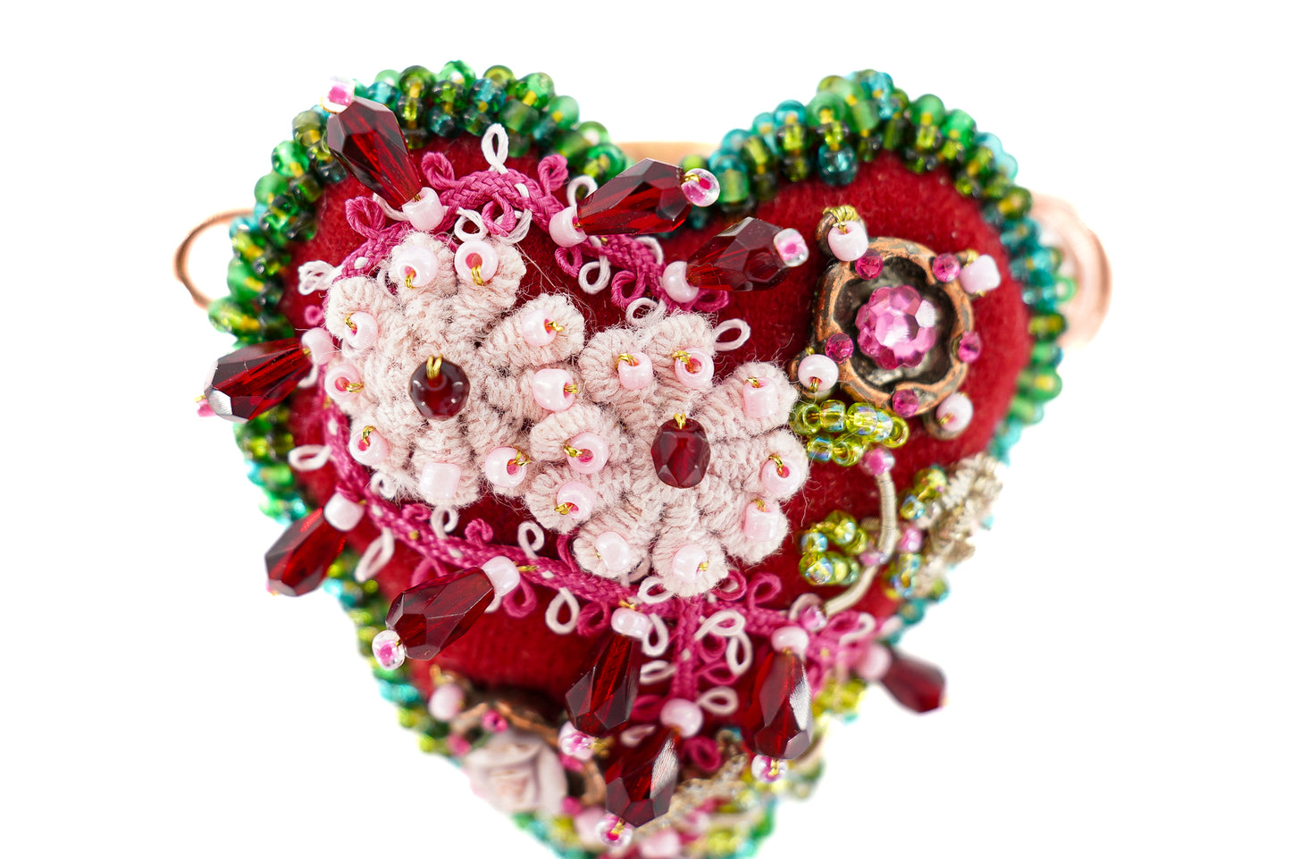 "Rubiesque" heart brooch - Unique piece