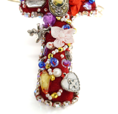 Festive Cross Brooch - Unique Piece