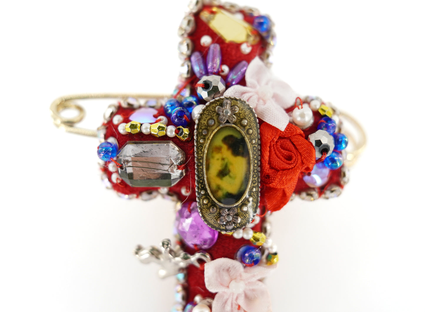 Festive Cross Brooch - Unique Piece