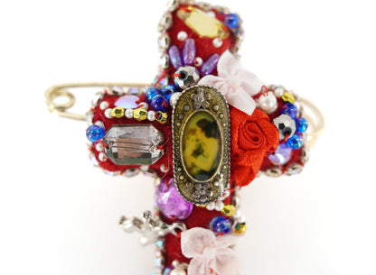 Festive Cross Brooch - Unique Piece
