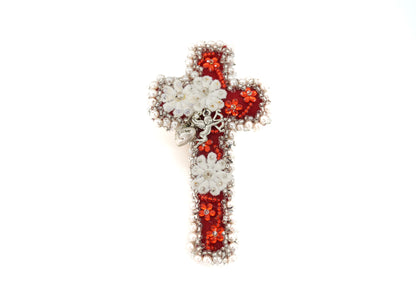 Floral Cross Brooch - Unique Piece