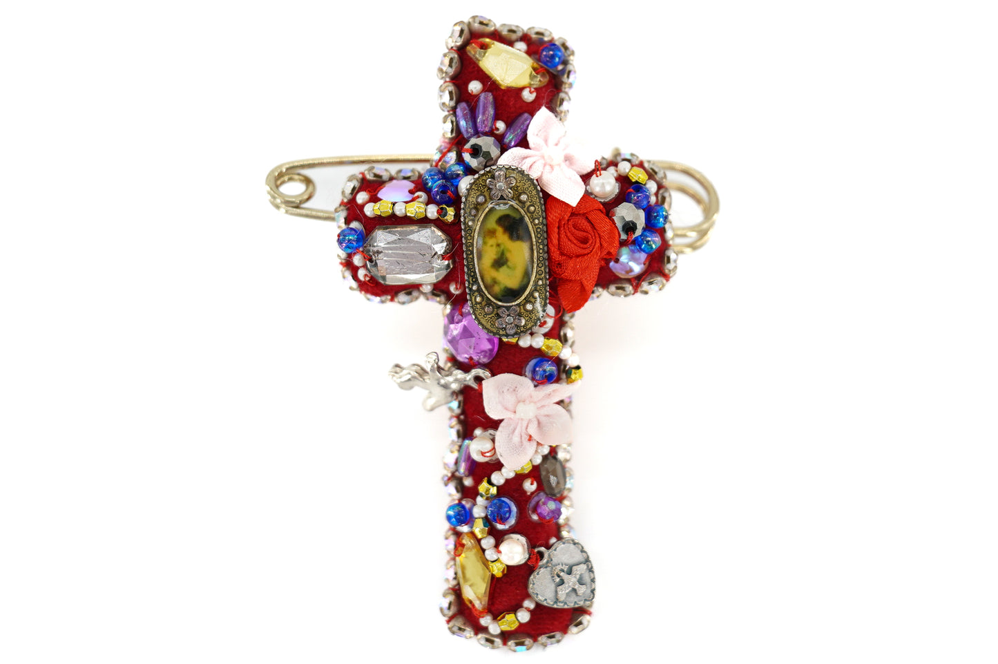 Festive Cross Brooch - Unique Piece