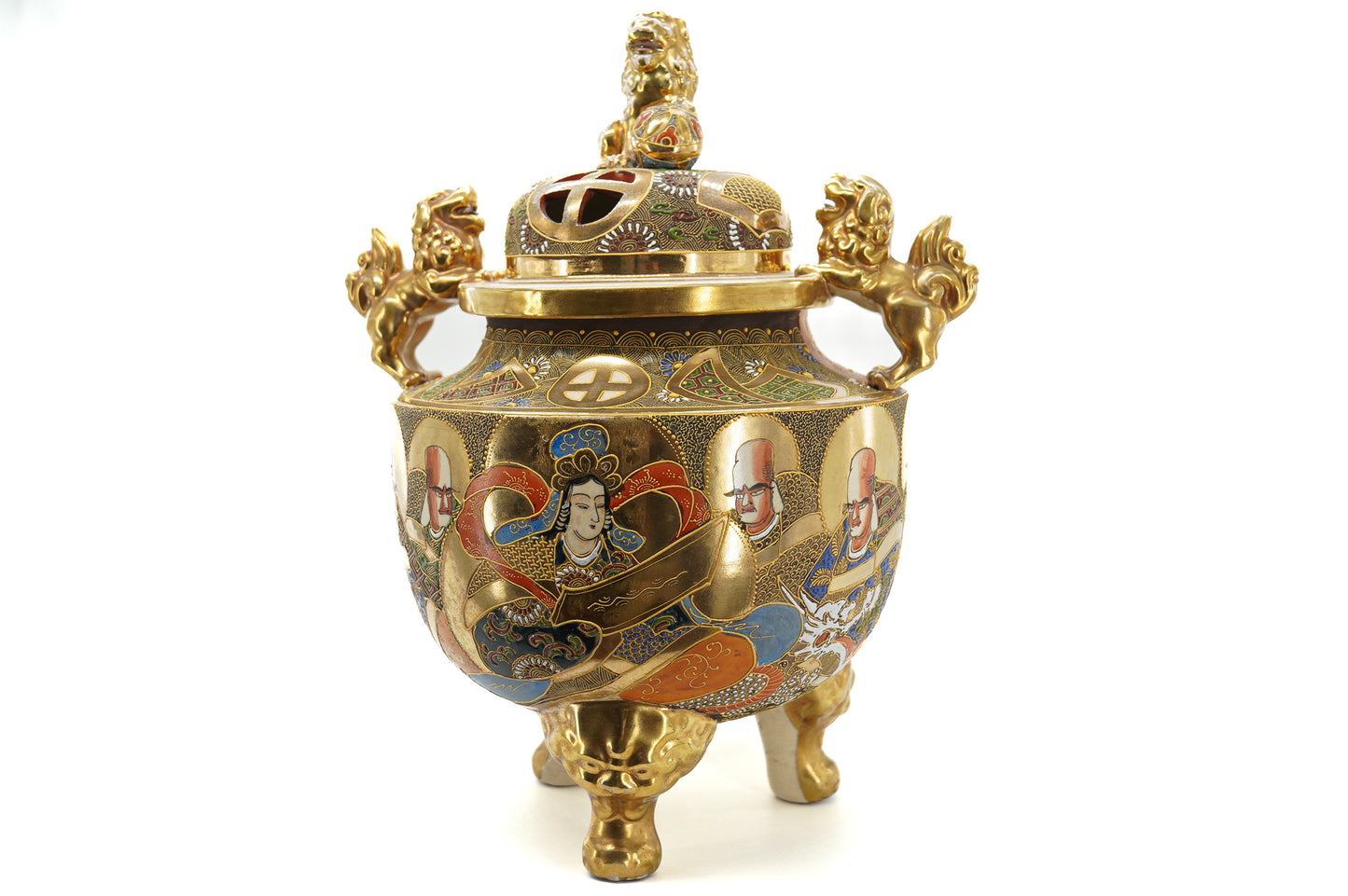 Brûle parfum Satsuma en porcelaine polychrome