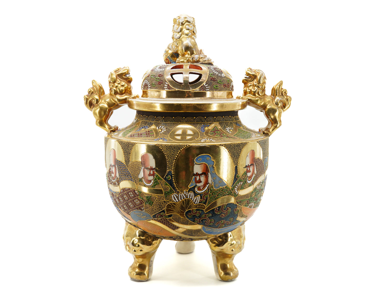 Brûle parfum Satsuma en porcelaine polychrome