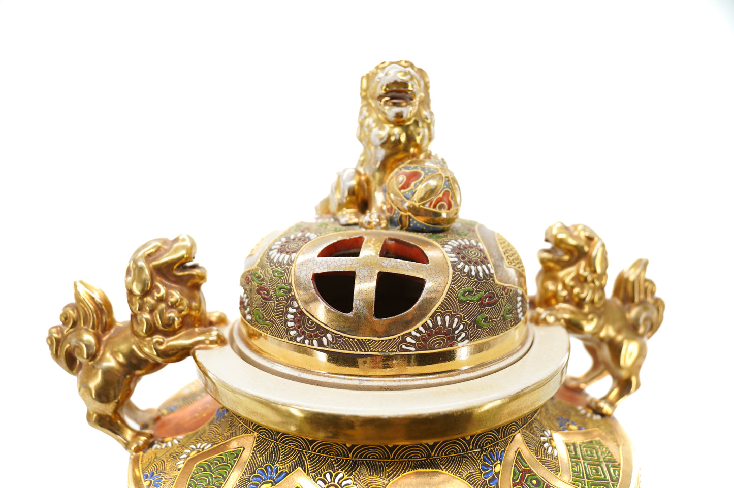 Brûle parfum Satsuma en porcelaine polychrome