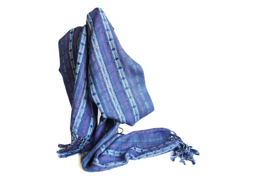 Striped blue silk scarf 