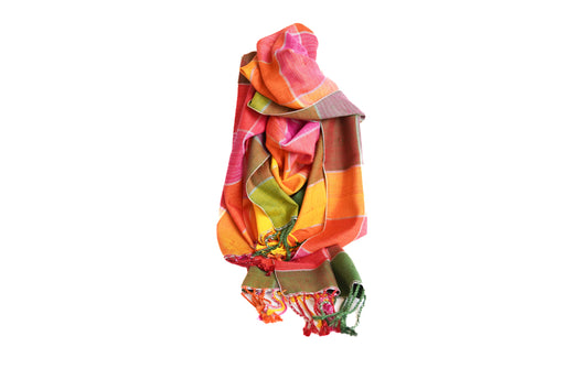 Pink-orange silk scarf with sequins 