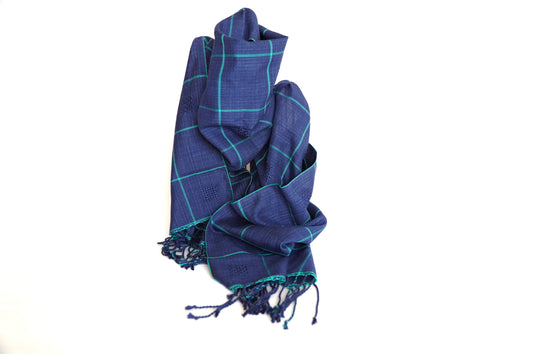 Openwork blue silk scarf 