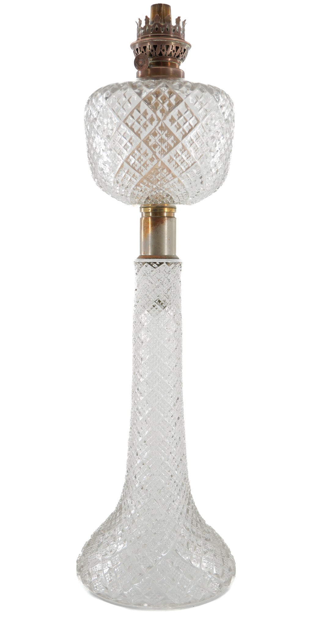Large cut-glass oil lamp