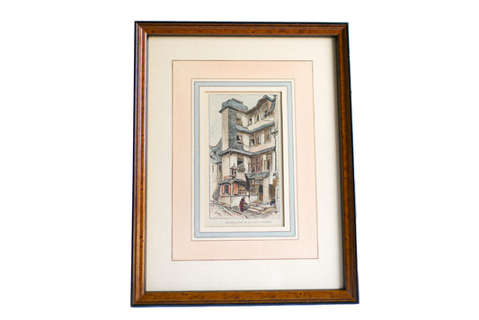 Polychrome lithograph by Albert Robida - Rue de la Poulaillerie in Rennes