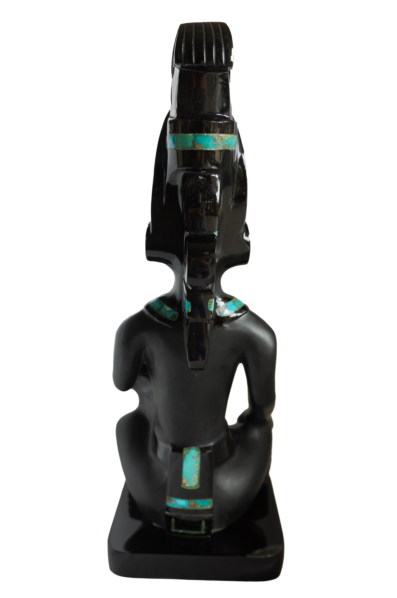 Sculpture Mexicaine en obsidienne et turquoises