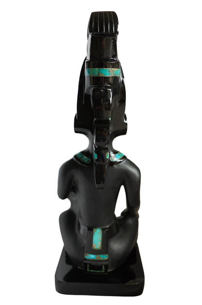 Sculpture Mexicaine en obsidienne et turquoises