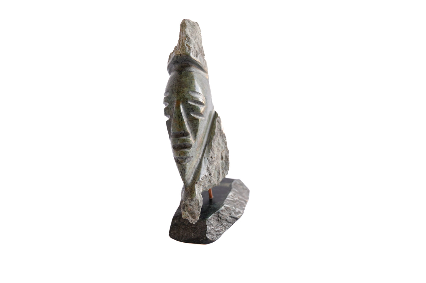 Green soapstone face sculpture - Unique piece