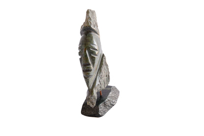 Green soapstone face sculpture - Unique piece