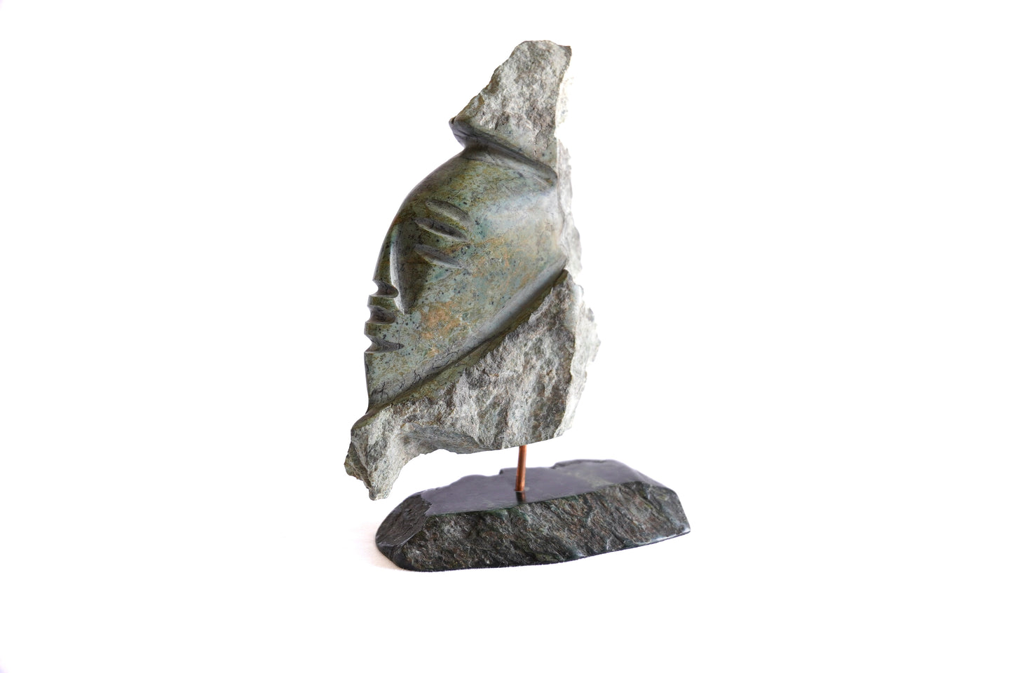 Green soapstone face sculpture - Unique piece