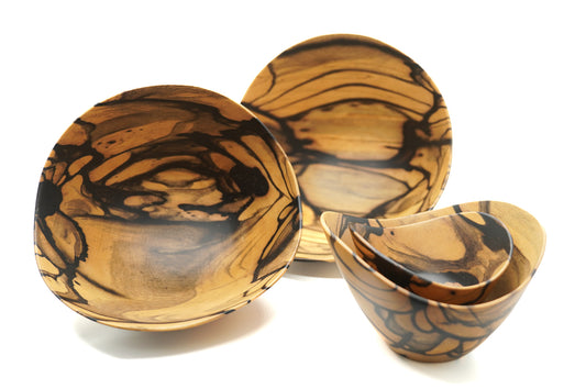 Set de 4 bols Lilac en ébène blanc veiné noir - Pièce Unique