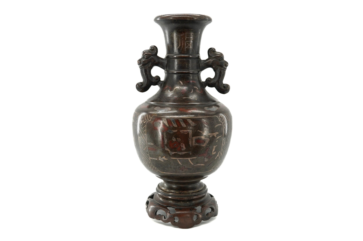 Vase balustre en bronze incrusté