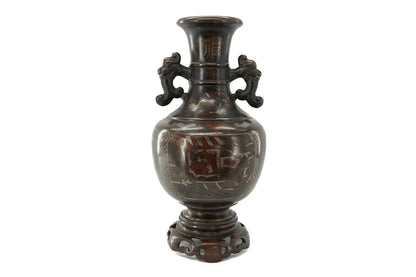 Vase balustre en bronze incrusté
