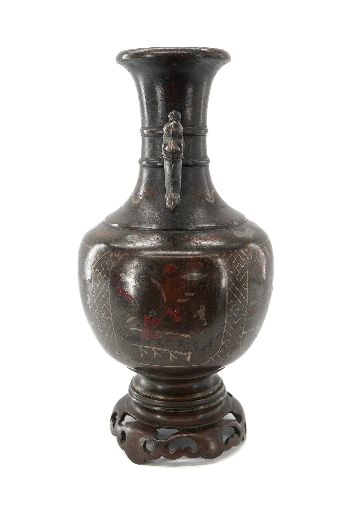 Vase balustre en bronze incrusté