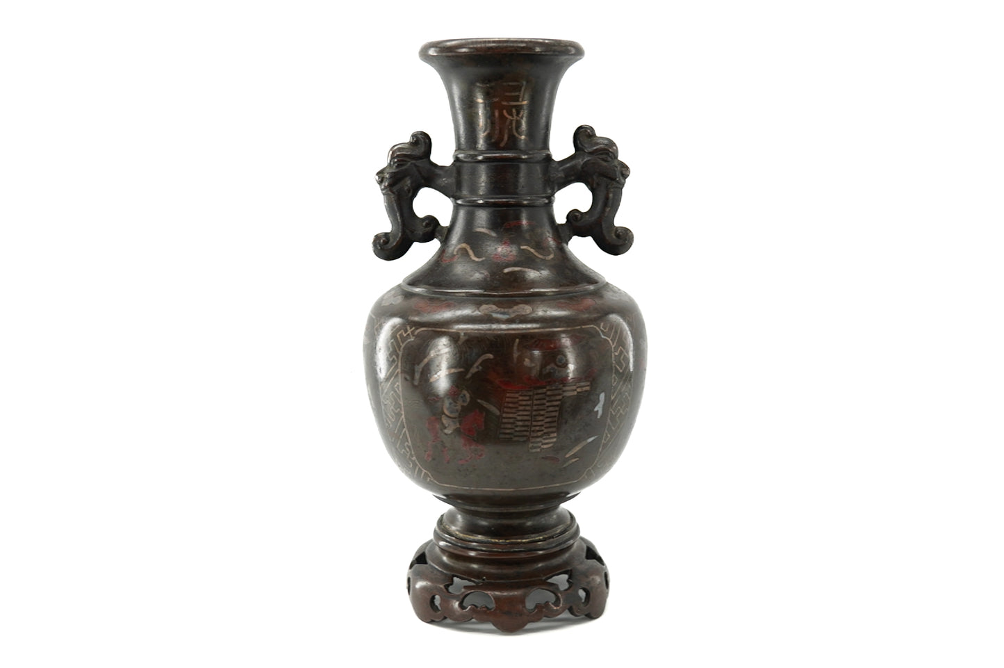 Vase balustre en bronze incrusté